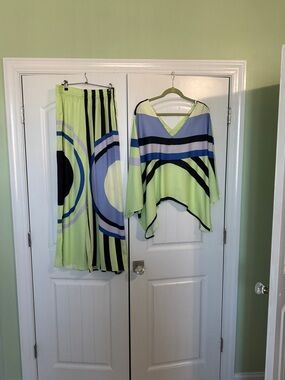 Adore Lime Green Blue Black Striped Jumpsuit Set